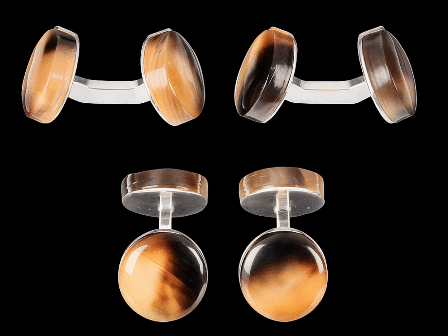 Boutons de manchette chasse, corne et liens en argent