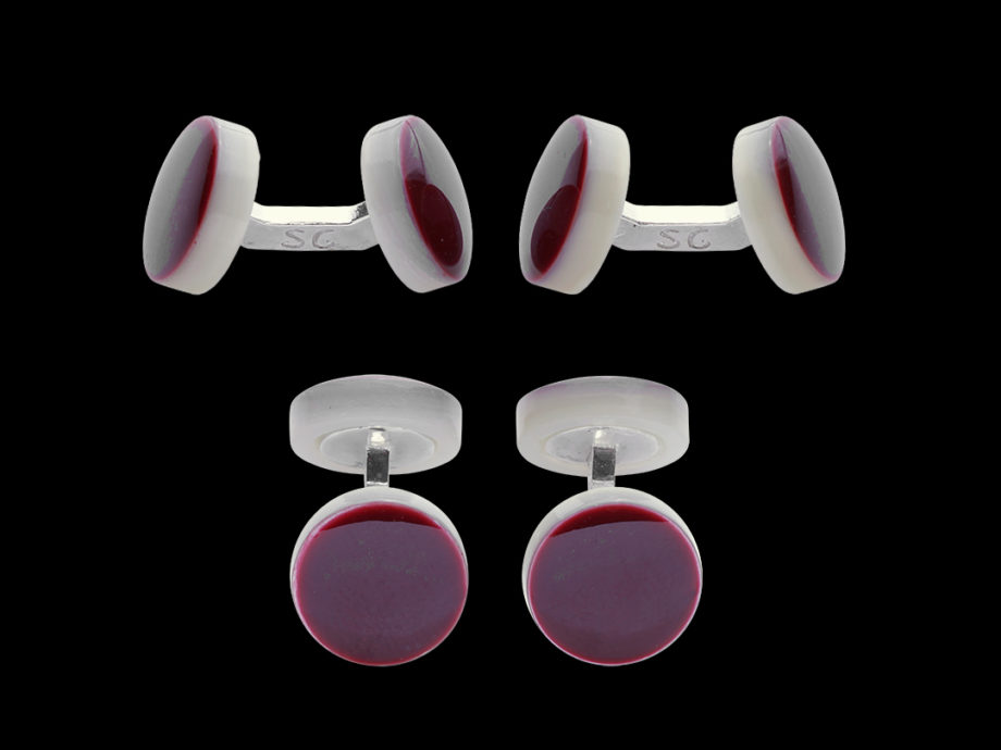 Cufflinks with burgundy cabochon and silver links