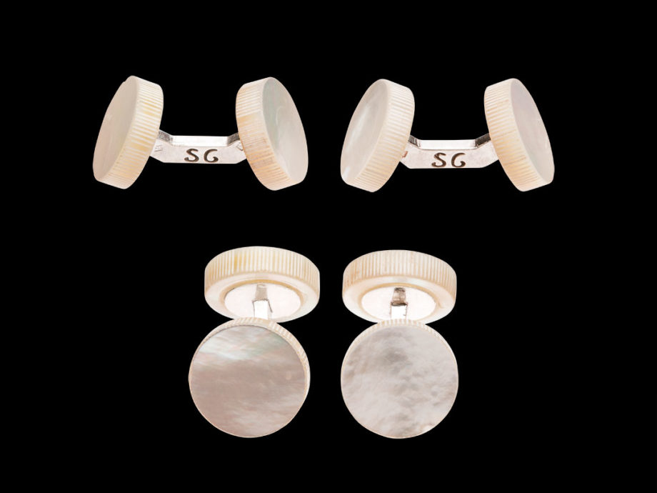 Laser day cufflinks in mother-of-pearl and silver links