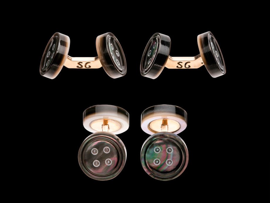 Cufflinks Ligne d&#039;apparat (evening) in grey mother-of-pearl and bronze links
