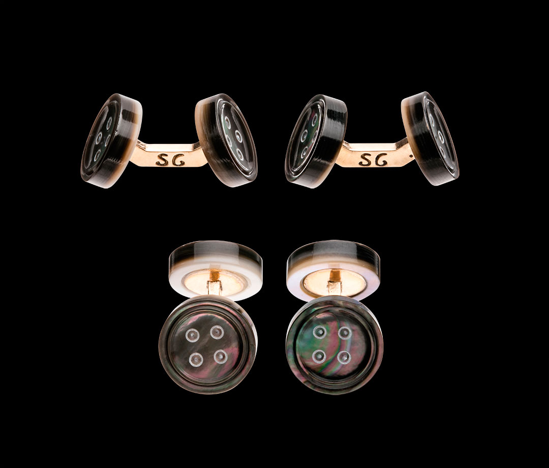 Cufflinks Ligne d&#039;apparat (evening) in grey mother-of-pearl and bronze links