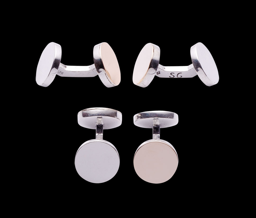 Solid silver cufflinks and bronze pastille